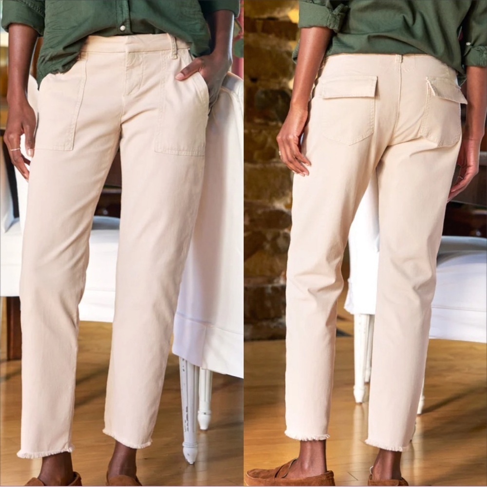 Frank & Eileen Blackrock Utility Pants Women 4 Khaki Italian Twill NWOT $298